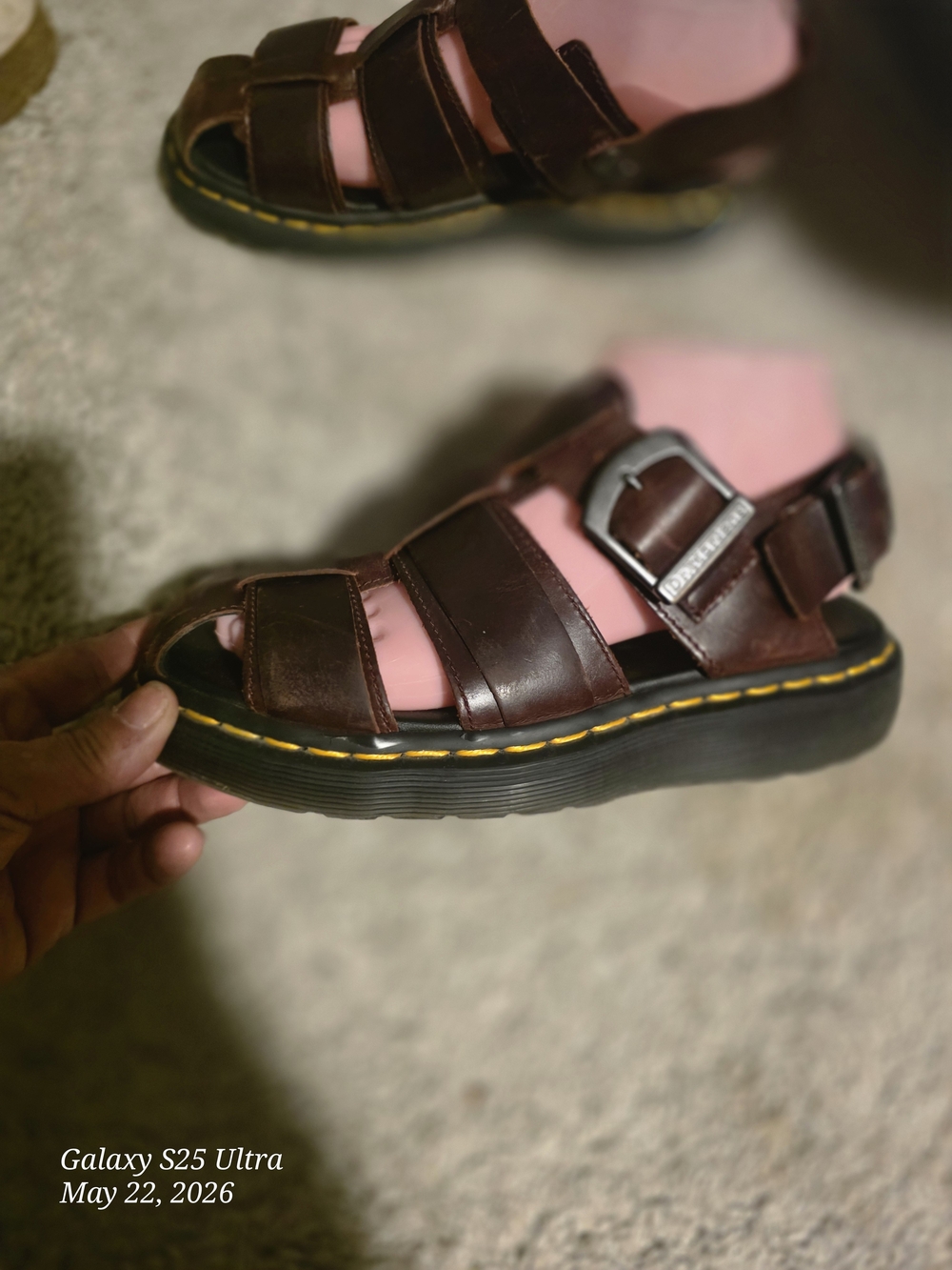 Dr. Martens Brown Leather Fisherman Sandals with Yellow Stitching Size 5 Mens